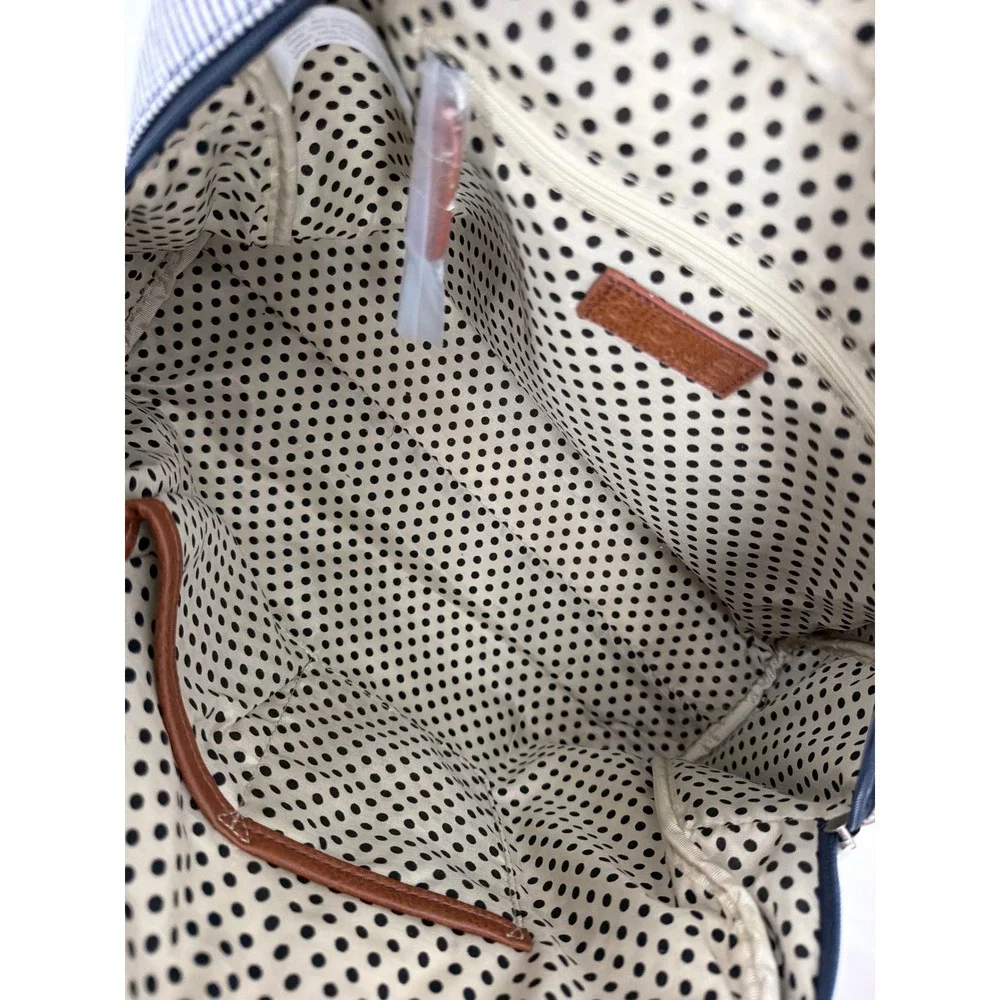 P. Blue Piel Pelle Striped Canvas Satchel Bag Navy White Brown C-22447A